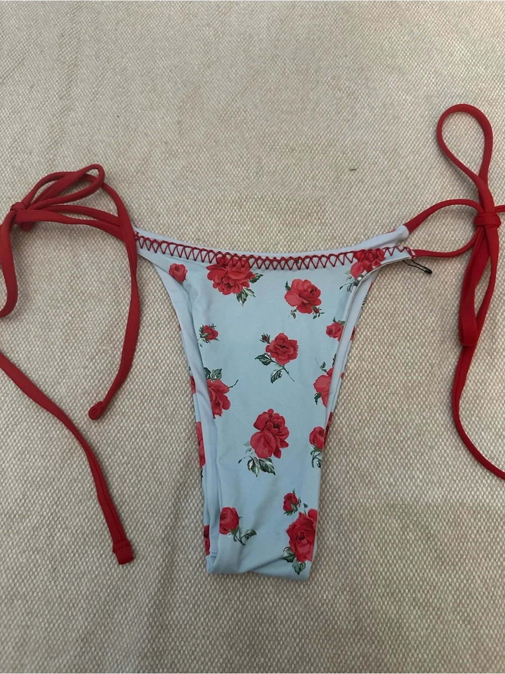 Frankie's Bikinis Red Rose Print Side-Tie Bikini Bottom 38971